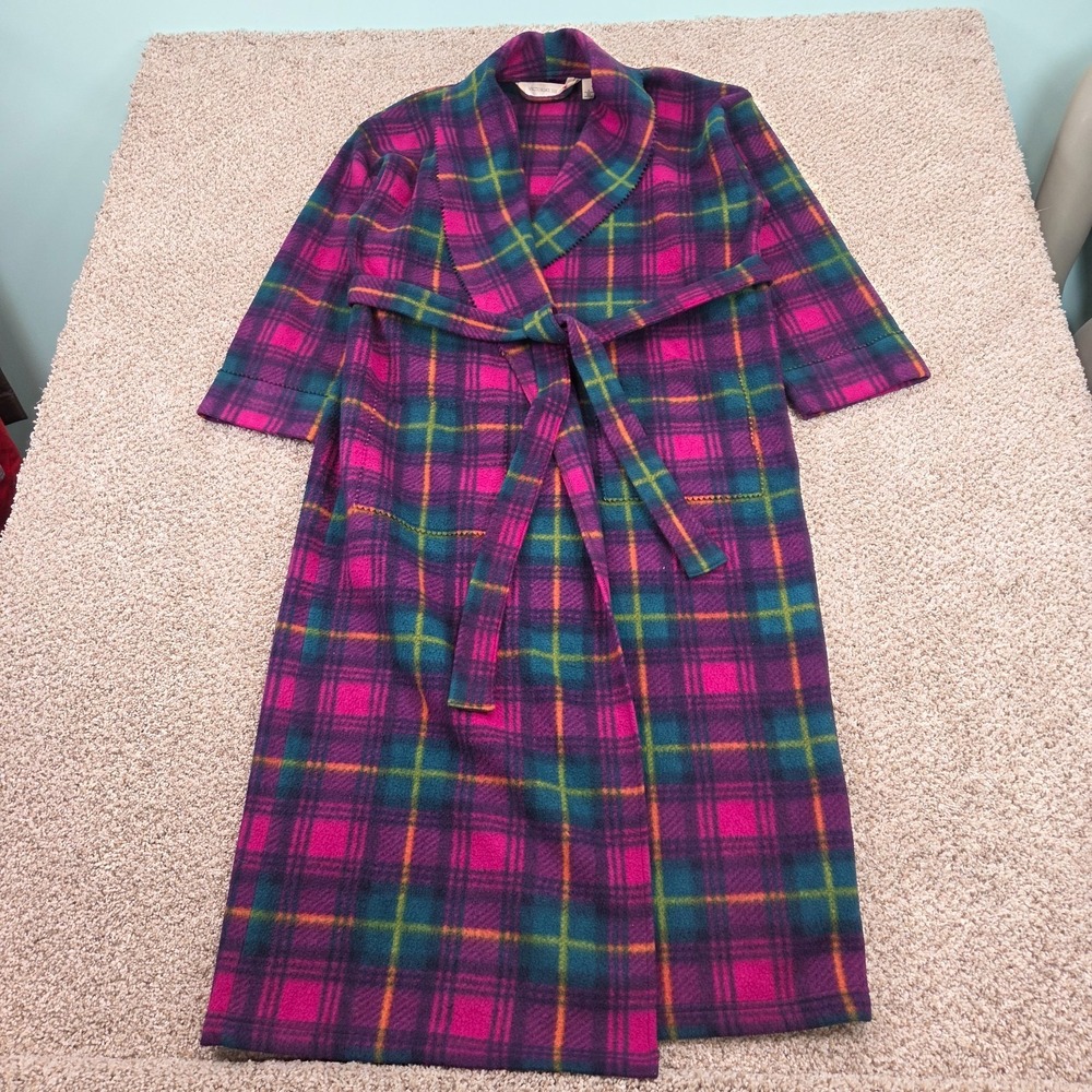 Vintage Victoria's Secret Robe Women's Size M Purple Green Plaid Bath Robe‎